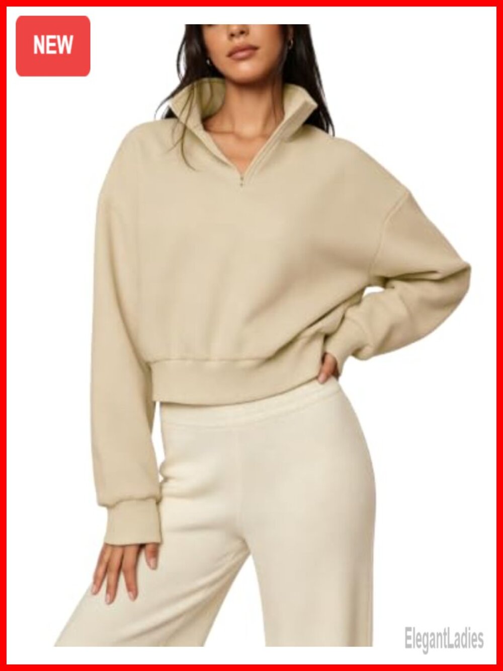 Womens Half Zip Mock Neck Fleece Lined Sweatshirt Cropped Pullover